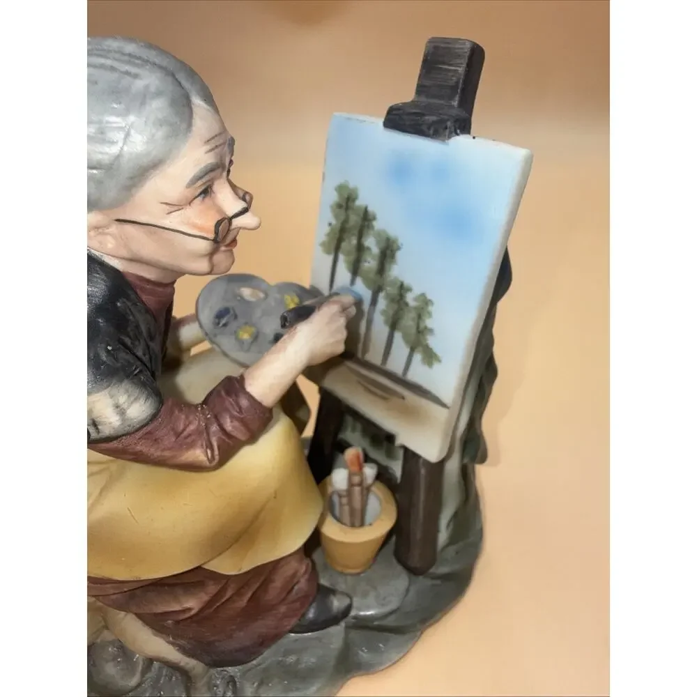 Vintage 70's-80's Arnart Porcelain Figurine Old Woman Outdoor Nature Painter
